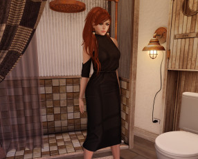 Картинка 3д+графика люди+ people девушка взгляд фон рыжая интерьер