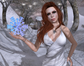 Картинка 3д+графика люди+ people девушка взгляд фон снежинка