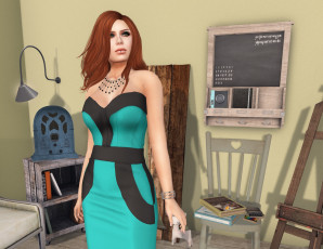 Картинка 3д+графика люди+ people девушка взгляд фон рыжая интерьер