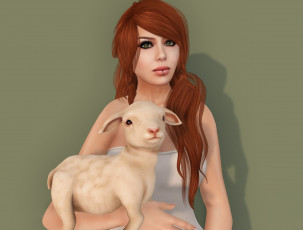 Картинка 3д+графика люди+и+животные+ people+and+animals девушка взгляд фон рыжая