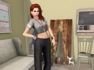 Картинка 3д+графика люди+ people девушка взгляд фон рыжая интерьер