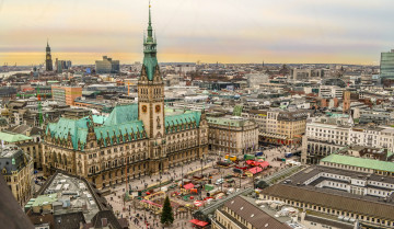 Картинка hamburg города гамбург+ германия башни панорама