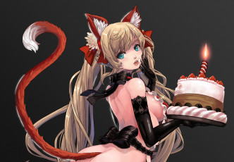 Картинка аниме животные +существа девушка