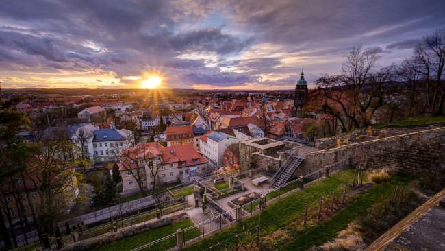 Обои картинки фото города, - панорамы, город, закат, саксонская, германия, пирна