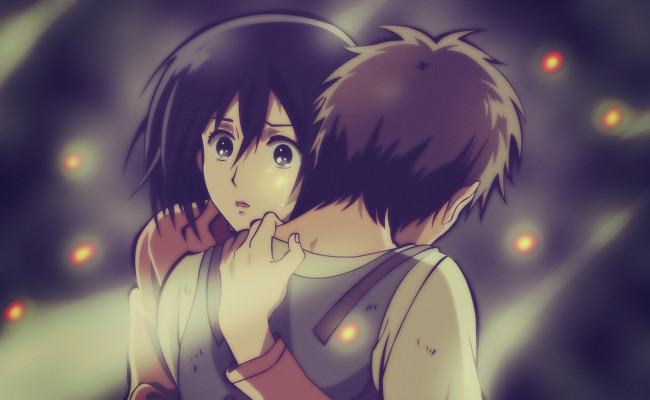 Обои картинки фото аниме, shingeki no kyojin, эрен, микаса