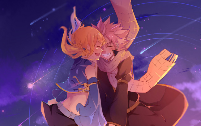 Обои картинки фото аниме, fairy tail, нацу, люси