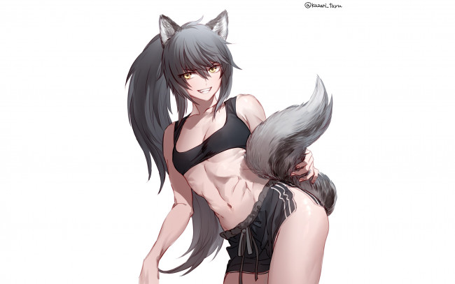 Обои картинки фото аниме, животные,  существа, девушка