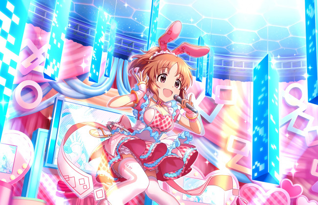 Обои картинки фото аниме, idolm@ster, девушка, фон, взгляд