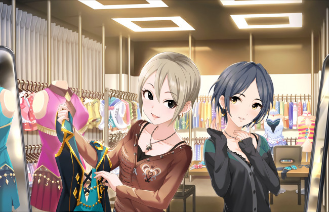 Обои картинки фото аниме, idolm@ster, фон, девушки, взгляд