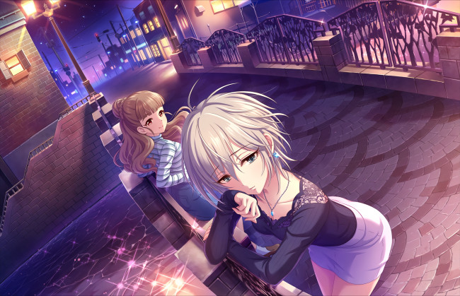 Обои картинки фото аниме, idolm@ster, фон, взгляд, девушки