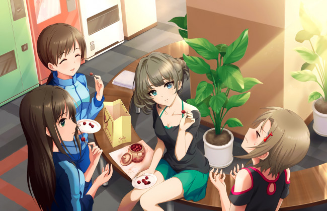 Обои картинки фото аниме, idolm@ster, фон, взгляд, девушки