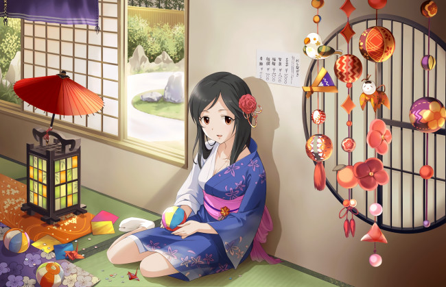 Обои картинки фото аниме, idolm@ster, взгляд, девушка, фон