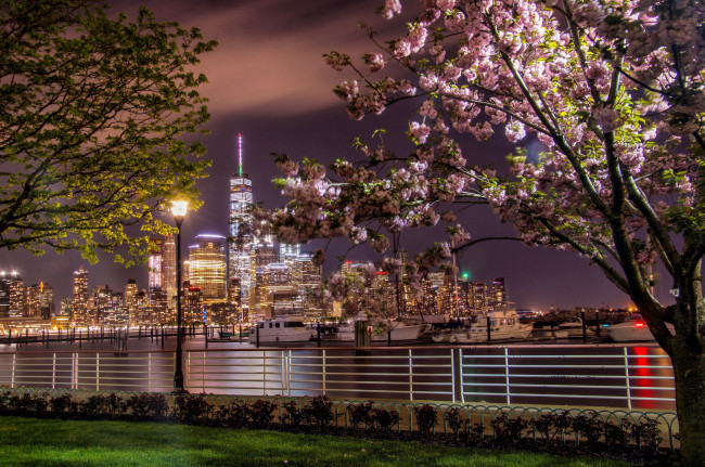 Обои картинки фото new york city, города, нью-йорк , сша, ночь, огни