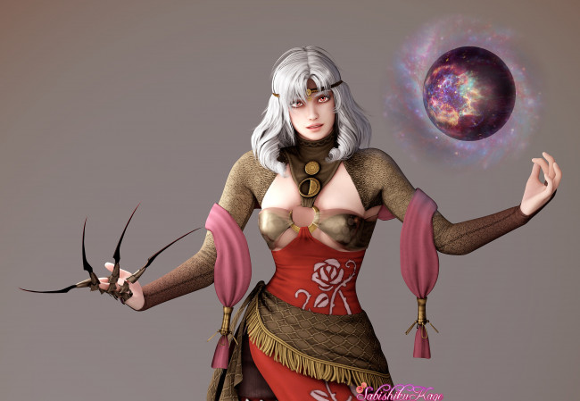 Обои картинки фото 3д графика, фантазия , fantasy, девушка, взгляд, фон