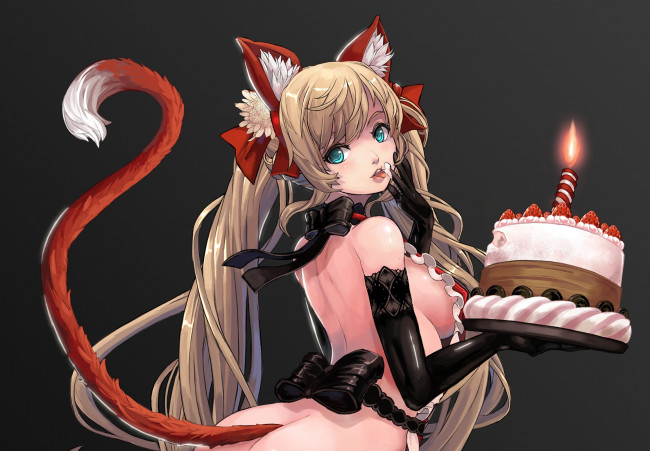 Обои картинки фото аниме, животные,  существа, девушка