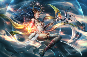 Картинка фэнтези девушки посох волосы девушка грудь фантастика ноги магия арт маг lana solaris