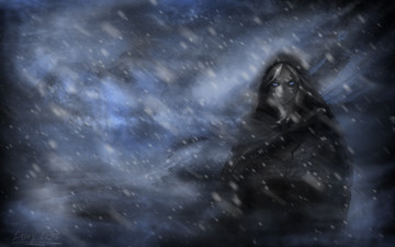 Картинка фэнтези роботы +киборги +механизмы mystic глаза девушка фентези горы light eyes mountines art woman фантастика laneynest сила снег арт плащ свет girl fantasy синий snow