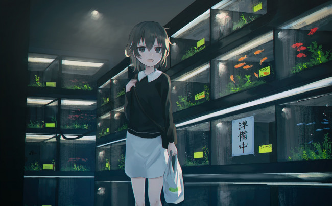 Обои картинки фото аниме, unknown,  другое , взгляд, девушка, фон