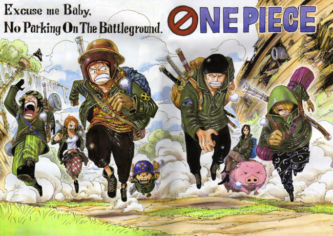 Обои картинки фото аниме, one piece, персонажи, оружие, рюкзаки, пыль, бег, свинья