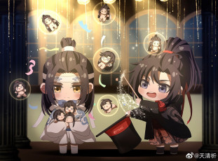 Картинка аниме mo+dao+zu+shi лань ванцзи вэй усянь чиби фокусы шляпа пузыри