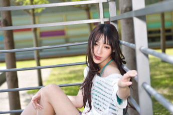 обоя девушки, zhengmei bibi, азиатка, ограда, топ, сетка