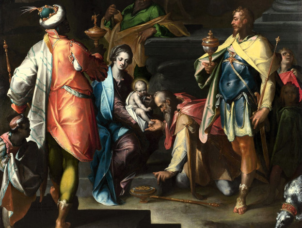 Обои картинки фото bartholomaeus spranger - the adoration of the kings, рисованное, bartholomaeus spranger, люди, дети