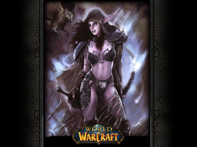 Обои картинки фото видео игры, world of warcraft, девушка, эльфийка, плащ, оружие, зверь