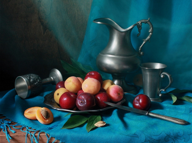 Обои картинки фото надежда, былкова, абрикосами, сливами, еда, натюрморт