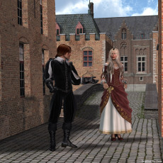 Картинка 3д графика people люди двор девушка