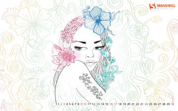 Картинка календари рисованные векторная графика девушка цветы