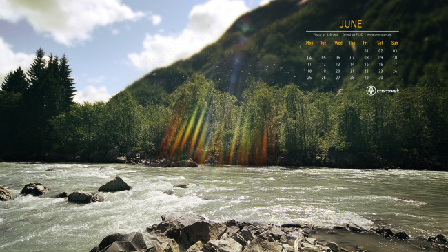 Обои картинки фото календари, природа, лучи, деревья, река