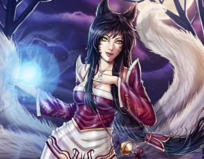 Картинка фэнтези существа арт небо ночь магия хвосты ушки игра league+of+legends