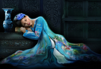 Картинка фэнтези девушки азиатка ваза