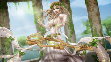 Картинка фэнтези девушки league of legends арт музыкальный инструмент девушка sona магия колонны