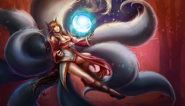 Обои картинки фото фэнтези, существа, league, of, legends, the, nine-tailed, fox, ahri