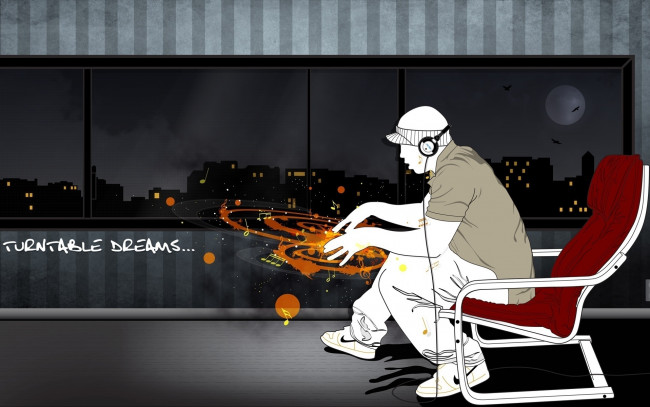 Обои картинки фото рисованные, люди, наушники