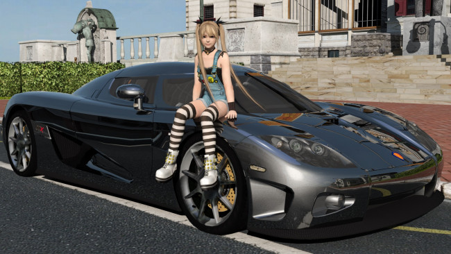 Обои картинки фото автомобили, 3d car&girl, автомобиль, фон, взгляд, девушка