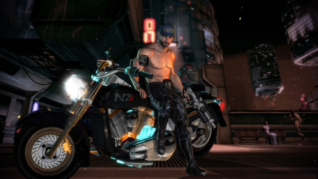 Обои картинки фото мотоциклы, 3d, фон, взгляд, мужчина, мотоцикл