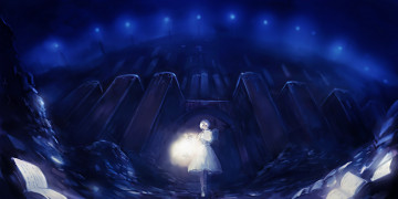 Картинка аниме магия +колдовство +halloween девочка ночь фонарь