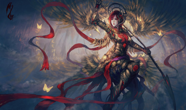 Обои картинки фото фэнтези, ангелы, арт, фантастика, девушка, взгляд, броня, доспехи