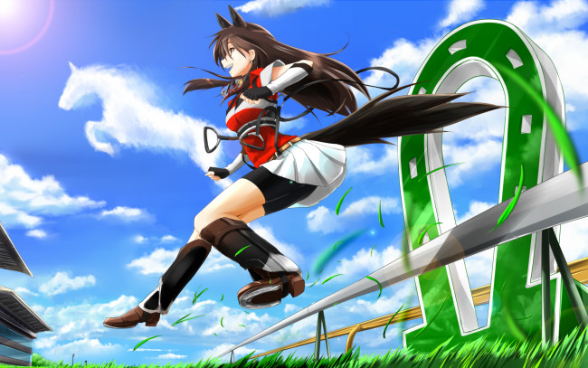 Обои картинки фото аниме, животные,  существа, фон, взгляд, девушка