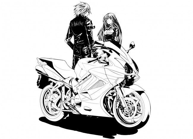 Обои картинки фото видео игры, king of fighters 2002, 2003, парень, девушка, мотоцикл