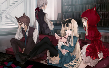 Картинка аниме животные +существа девушки фон взгляд