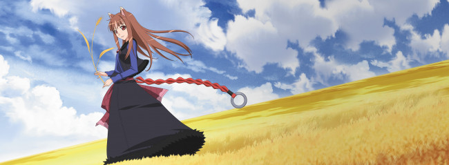 Обои картинки фото аниме, spice and wolf, девушка, фон, взгляд