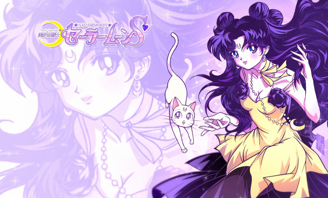 Обои картинки фото аниме, sailor moon, артемис, луна, кот, nepherenia, королева