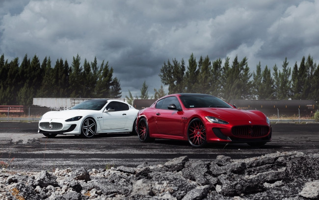 Обои картинки фото автомобили, maserati, белый, мазерати, красный, камни