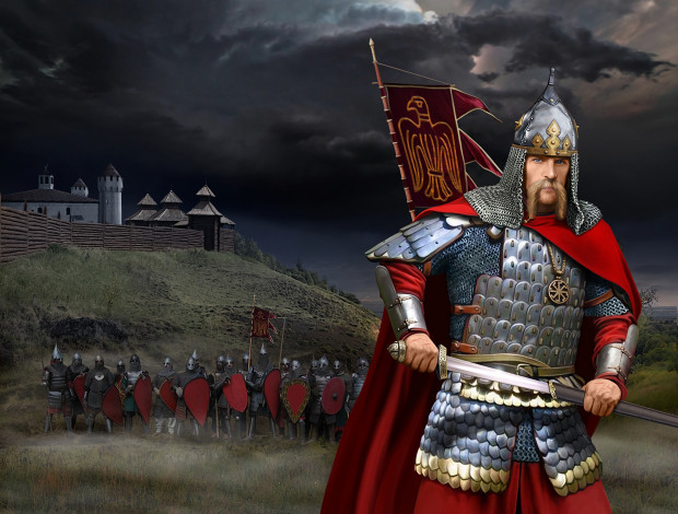 Обои картинки фото рисованное, - другое, рисунок, воин, коловрат, шлем, древняя, русь, дружина, кольчато-пластинчатые, доспехи, славянский, каплевидный, щит, меч