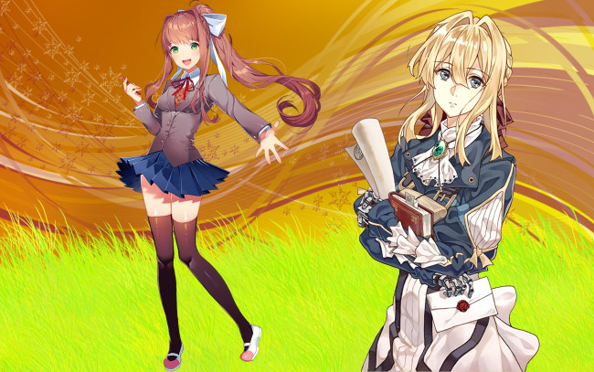 Обои картинки фото аниме, unknown,  другое , фон, взгляд, девушки