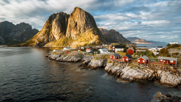 Картинка города лофотенские+острова+ норвегия горы фьорд дома