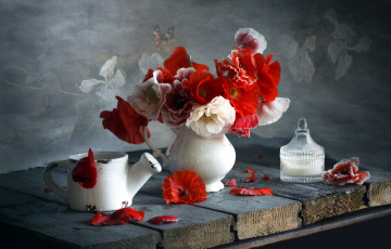 Картинка цветы маки букет красные белые